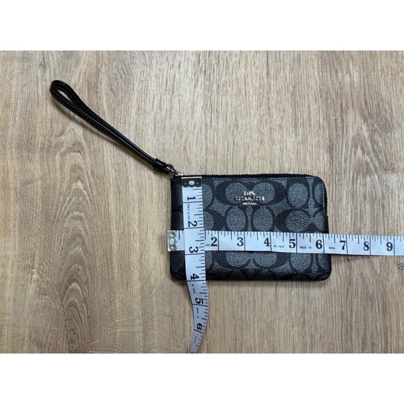 Coach Black Signature Leather Zip Wristlet Wallet Silver/Black - Picture 4 of 7